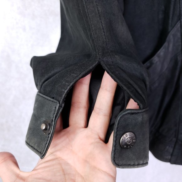 Vtg Luis Alvear "Brass Plum" Womens L Black Leather Bomber Jacket Full Zip Front - Picture 3 of 9